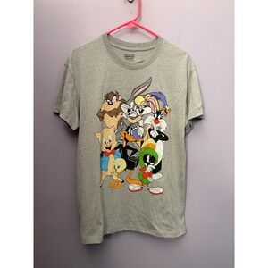 Looney Tunes Graphic T-Shirt Mens Medium Gray Bugs Bunny Lola Duck Crewneck Tee